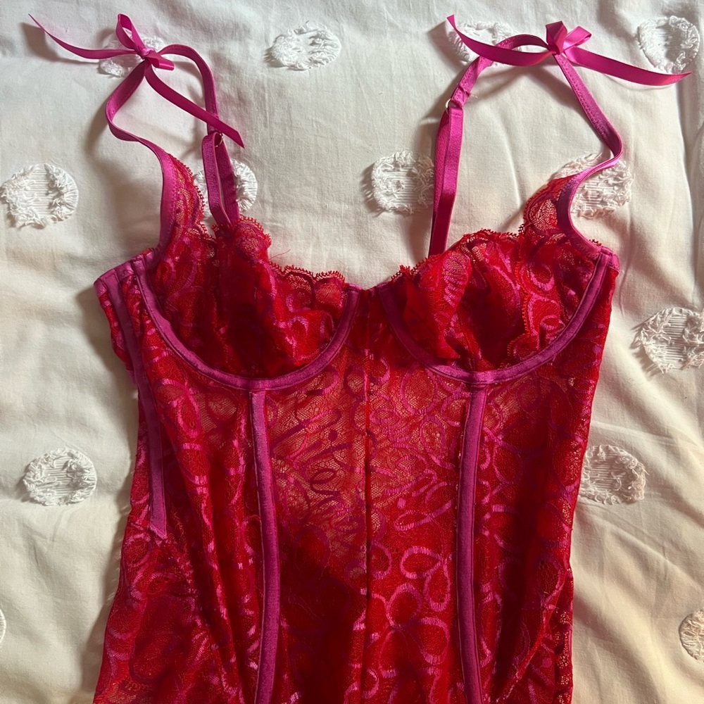 SAVAGE X FENTY red & pink detailed lingerie bodysuit